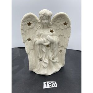 Angel‎ Playing Harp Ceramic Tea Light Candle Holder 8" Tall